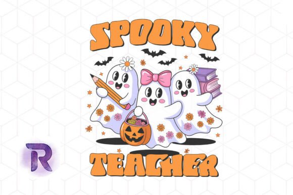 Spooky Teacher Halloween Ghosts PNG for Embroidery